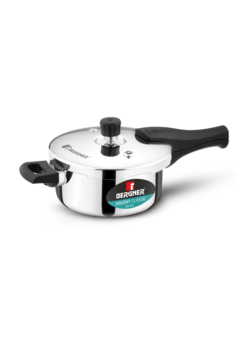 بيرجنر Bergner Argent Classic 3.5L Triply Stainless Steel Pressure Cooker Pan with Outer Lid, Resettable Safety Valve, Sturdy Handle, Fast & Even Healthy Cooking, Durable, Induction & Gas Compatible